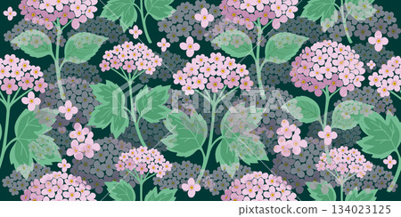 Seamless hydrangea background. Hand drawn. Not AI, vector illustration. Seamless hydrangea background. Hand drawn. Not AI, vector illustration. 134023125