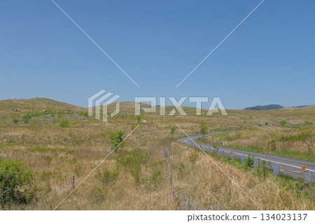 Akiyoshidai and Akiyoshidai Karst Road with dead grass in spring 2025 Akiyoshidai and Akiyoshidai Karst Road with dead grass in spring 2025 134023137