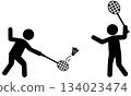 兩人打羽毛球的剪影插圖 134023474