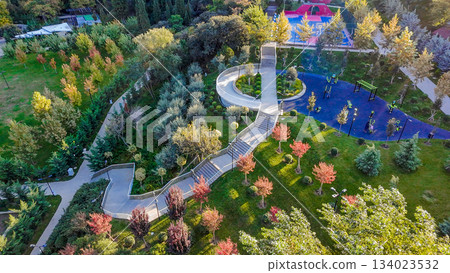 aerial view on Mziuri park: autumn leaf color, DOG GROUN. aerial view on Mziuri park: autumn leaf color, DOG GROUN. 134023532