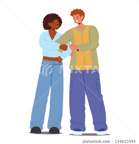Diverse multiethnic students characters bumping fists sharing friendship and collaboration gesture Diverse multiethnic students characters bumping fists sharing friendship and collaboration gesture 134023545