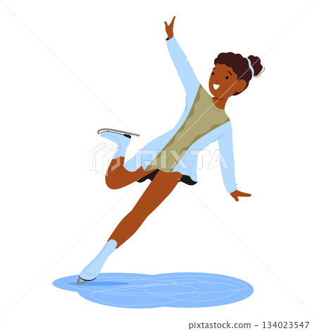 Charming talented girl child cartoon character expressively figure skating participating in ice show Charming talented girl child cartoon character expressively figure skating participating in ice show 134023547