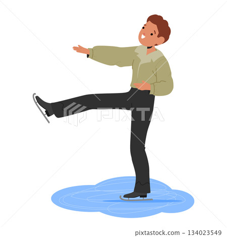 Boy child cartoon character dancing on ice performing figure skating competitive compulsory program 134023549