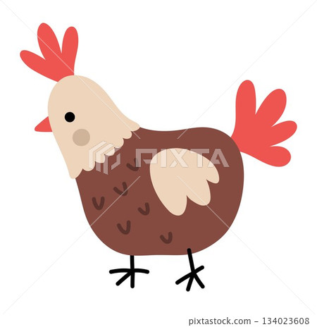 Vector funny hen icon. Farm bird clipart isolated on white background. Spring or Easter illustration. Cute domestic animal illustration Vector funny hen icon. Farm bird clipart isolated on white background. Spring or Easter illustration. Cute domestic animal illustration 134023608