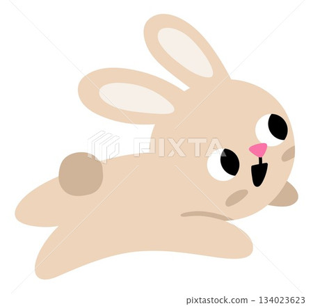 Vector Easter bunny jumping horizontally. Funny hopping rabbit icon. Cute spring or farm animal illustration for kids. Funny hare clipart isolated on white background 134023623
