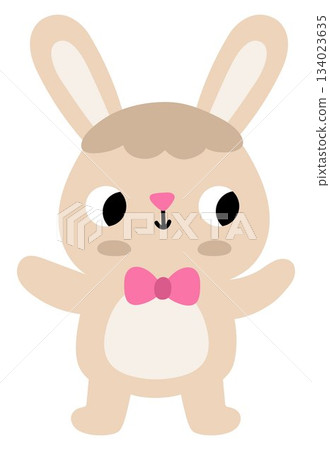 Vector Easter bunny icon. Rabbit with pink bow tie picture. Cute spring or farm animal illustration for kids. Funny hare clipart isolated on white background Vector Easter bunny icon. Rabbit with pink bow tie picture. Cute spring or farm animal illustration for kids. Funny hare clipart isolated on white background 134023635