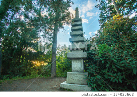 Stone lantern in Japanese garden at park NORD in Dusseldorf. Stone lantern in Japanese garden at park NORD in Dusseldorf. 134023668