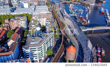 Downtown of Hamburg - drone view  in summer and river elbe 134023845