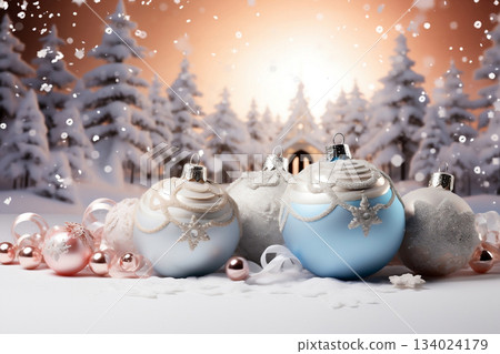 Decorative Christmas tree with ornaments and with customizable space for text. Decorative Christmas tree with ornaments and with customizable space for text. 134024179