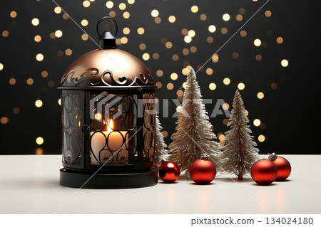 Christmas lantern with wonderful Christmas decoration with customizable space for text. Christmas lantern with wonderful Christmas decoration with customizable space for text. 134024180