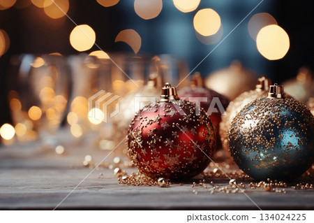 Beautiful and wonderful Christmas decoration background with customizable space for text or ideas. Beautiful and wonderful Christmas decoration background with customizable space for text or ideas. 134024225