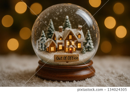 Out Of Office text serve as notification away from work. Christmas and Holiday season concept. 134024305