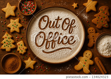 Out Of Office text serve as notification away from work. Christmas and Holiday season concept. Out Of Office text serve as notification away from work. Christmas and Holiday season concept. 134024323