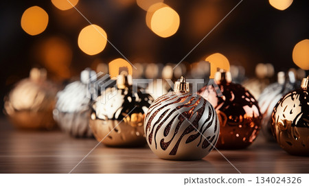Holiday season is here, image of Christmas decoration with customizable space for text or Christmas wishes. 134024326