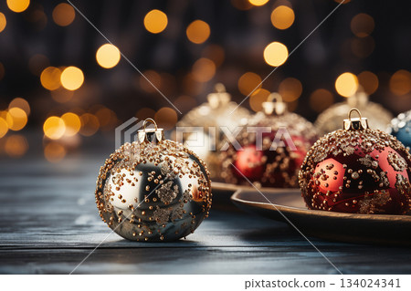 Beautiful and wonderful Christmas decoration background with customizable space for text or ideas. Beautiful and wonderful Christmas decoration background with customizable space for text or ideas. 134024341