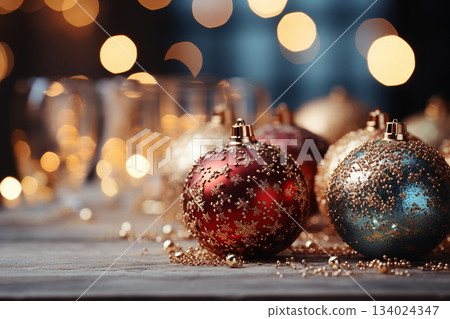 Beautiful and wonderful Christmas decoration background with customizable space for text or ideas. Beautiful and wonderful Christmas decoration background with customizable space for text or ideas. 134024347