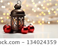 Christmas lantern with wonderful Christmas decoration with customizable space for text. 134024359