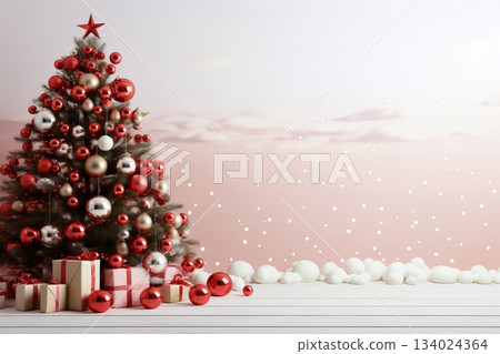 Christmas decoration background with customizable space for text or message for Christmas. 134024364