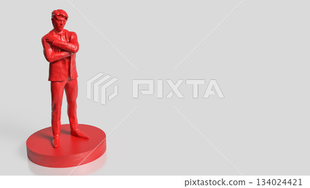 Red Confident Business Figure on Minimal Platform 3d render. Red Confident Business Figure on Minimal Platform 3d render. 134024421