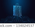 Futuristic digital e commerce shopping bag on glowing circuit board technology vector illustration 134024537