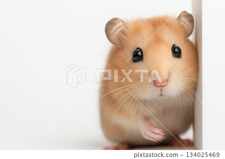 Cute orange hamster with whiskers and soft fur, curious and adorable pet animal Cute orange hamster with whiskers and soft fur, curious and adorable pet animal 134025469