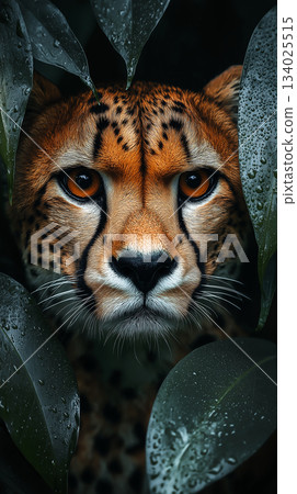 Cheetah wildlife in the jungle with predator and nature animal showcasing spots 134025515