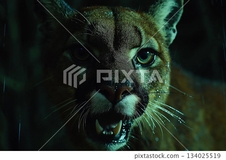 Wildlife puma predator in nature with forest animal and bigcat features captured Wildlife puma predator in nature with forest animal and bigcat features captured 134025519
