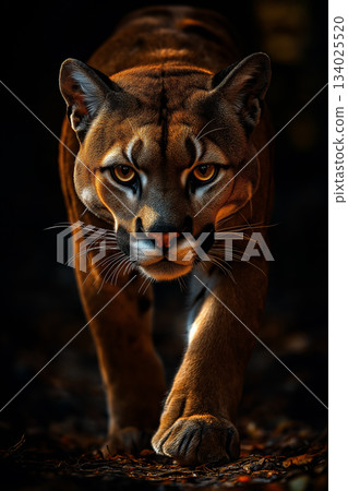 Puma, cougar, and wild cat in nature - a predator in the animal wildlife forest. Puma, cougar, and wild cat in nature - a predator in the animal wildlife forest. 134025520