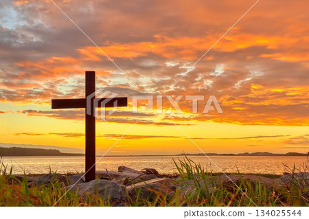 Christian Cross River Mouth Sunset Christian Cross River Mouth Sunset 134025544