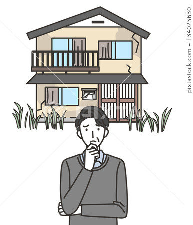 插圖描繪了一名男子努力管理空屋的情景。 134025630
