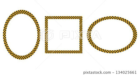 Oval and square taxi or police frames with black and yellow chequered pattern isolated on white background. Vignettes with squared print. Geometric banner templates. Vector flat illistration 134025661