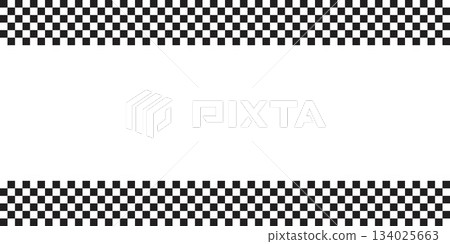 Top and bottom borders with rally flag or chess board print. Checkerboard or rally sport car competition background with empty space. Black and white checkered pattern. Vector graphic illustration Top and bottom borders with rally flag or chess board print. Checkerboard or rally sport car competition background with empty space. Black and white checkered pattern. Vector graphic illustration 134025663
