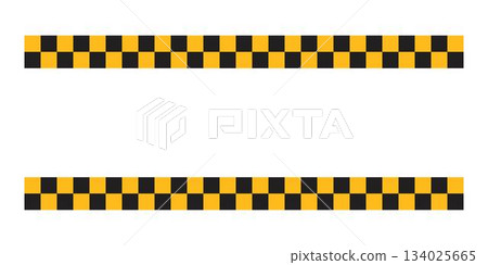 Horizontal top and bottom borders with checkered black and yellow print and space for text. Police or taxi car background. Repeated squares pattern. Vector flat illustration 134025665