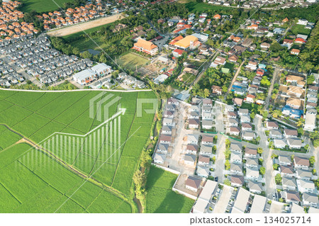 Land value in aerial view and concept of market price. Land value in aerial view and concept of market price. 134025714