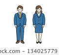 Full-body illustration of a man and woman in a suit bowing 134025779