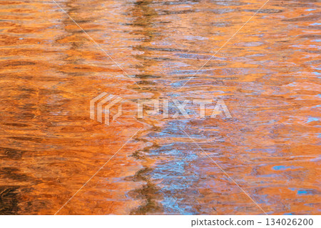 Autumn leaves reflected on the water 134026200