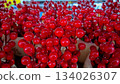 Extreme Close-Up of Glossy Red Artificial Berry Cluster Background 134026307