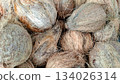 Natural Brown Coconut Husks Background and Texture 134026314
