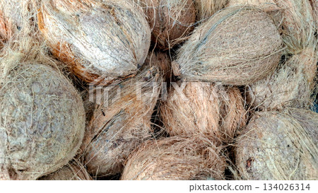 Natural Brown Coconut Husks Background and Texture 134026314