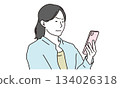 Illustration material of a woman who cannot see her smartphone due to presbyopia Illustration material of a woman who cannot see her smartphone due to presbyopia 134026318