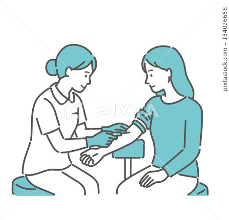 護士為女性抽血的插圖（手臂，健康檢查） 134026658