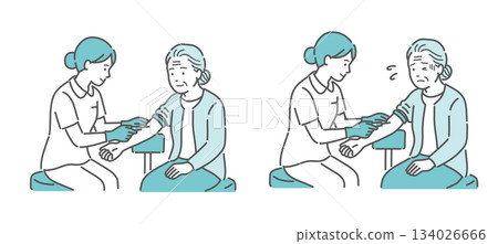 老年女性患者接受血液樣本採集時的比較圖示(平靜 vs. 緊張/焦慮) 老年女性患者接受血液樣本採集時的比較圖示(平靜 vs. 緊張/焦慮) 134026666