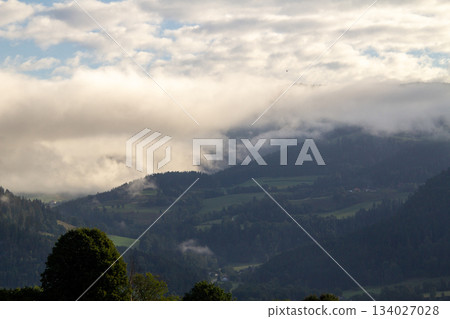 Vistara over the Austrian mountains, just after sunrise. 134027028