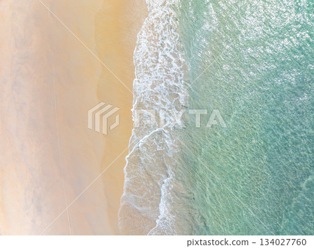 Aerial top view beach sea waves surface nature background 134027760