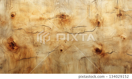 The wooden surface features prominent knots and detailed grain patterns, highlighting the natural beauty and warmth of the material, ideal for design inspiration. The wooden surface features prominent knots and detailed grain patterns, highlighting the natural beauty and warmth of the material, ideal for design inspiration. 134029152