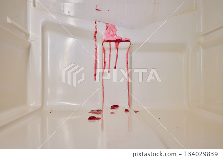 Violent bloodshed in bathroom, Bloodstains detail recent brutal attack, Forensic scene reveals recent violent event with blood and evidence prepared for investigation Violent bloodshed in bathroom, Bloodstains detail recent brutal attack, Forensic scene reveals recent violent event with blood and evidence prepared for investigation 134029839