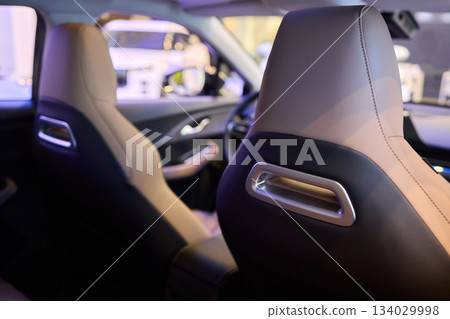 Leather seat details, Innovative craftsmanship emphasizes quality, Exquisite artisan work showcasing micro perforations and carefully crafted contours in leather 134029998