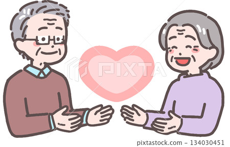 一對老年夫婦面向一顆心的插圖 一對老年夫婦面向一顆心的插圖 134030451