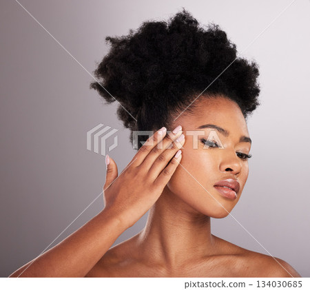 Skincare, woman manicure and face shine of beauty, dermatology and facial treatment. Spa, wellness and skin glow aesthetic with a studio background with young female, cosmetics and self care Skincare, woman manicure and face shine of beauty, dermatology and facial treatment. Spa, wellness and skin glow aesthetic with a studio background with young female, cosmetics and self care 134030685
