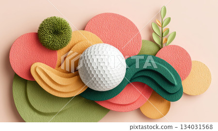 Vibrant golf banner showcases dynamic background featuring colorful abstract shapes and textures. design captures essence of sport while adding playful touch to any setting 134031568